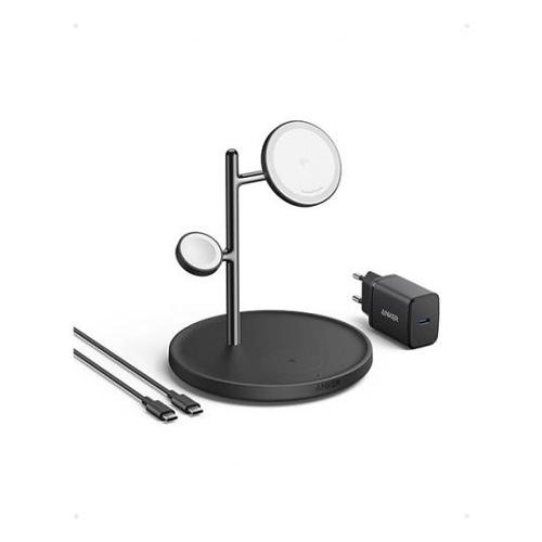 Caricabatterie MAGGO Charging Station 3in1 Black e Silver 15W B25M3312