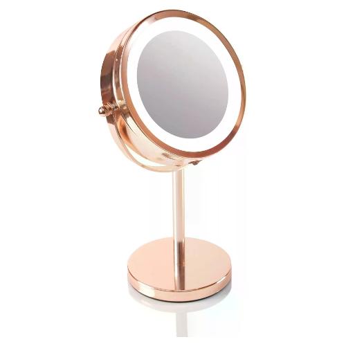 Specchio trucco da appoggio con luce e ingranditore ( 5x ) (15x30cm) Oro rosa MMST