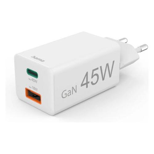 Caricabatterie USB Type-A, USB Type-C 45W GaN White 00201993