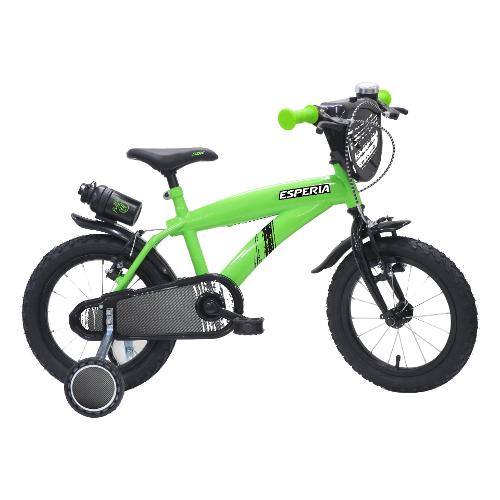 Mountain Bike acciaio ( 1 vel ) 14" con rotelle e accessori BIMBO FLASH Verde 23571