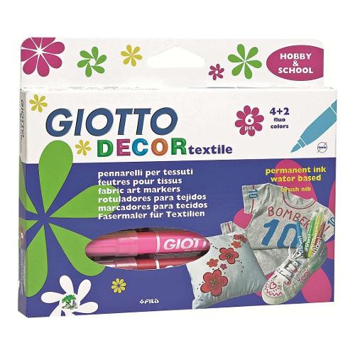 Pennarelli decorativi per tessuti sezione tonda 6 pz tratto Maxi - 4,0 mm GIOTTO DECOR colori assortiti 494800