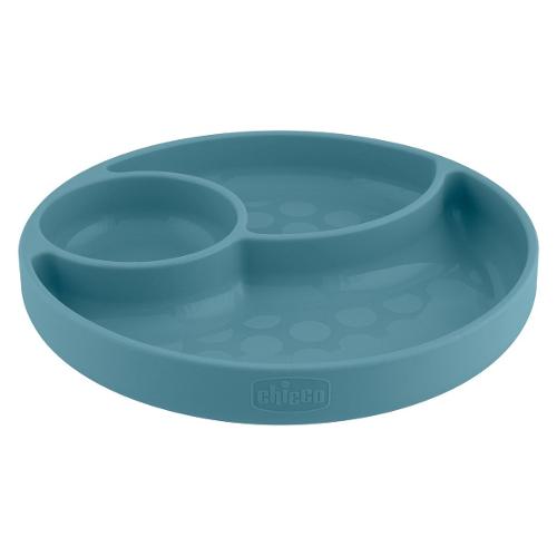 Piatto fondo bimbo silicone (19x3,7cm) porzionato 3P base ventosa Azzurro 00010216260000
