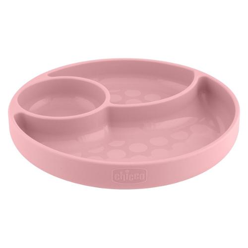 Piatto fondo bimbo silicone (19x3,7cm) porzionato 3P base ventosa Rosa 00010216160000