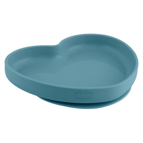 Piatto fondo bimbo silicone (20x19,6x3,6cm) cuore base ventosa Azzurro 00010217260000