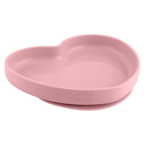 Piatto fondo bimbo silicone (20x19,6x3,6cm) cuore base ventosa Rosa 00010217160000