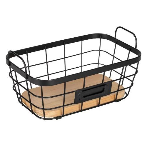 Cestino metallo porta oggetti (21,5x13x10,5cm) Nero e Natural 26564100