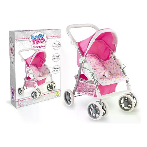 Passeggino giocattolo schienale regolabile (45x65cm) BABY TEO Rosa 74336