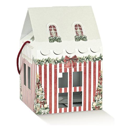 Confezione porta panettone e bottiglia Casetta (20x20x18cm) MARKET ROSSO 100389S