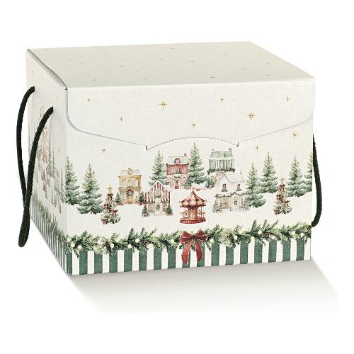 Confezione porta panettone e bottiglia Segreto (21x21x21cm) ADDOBBI DI NATALE 100383S