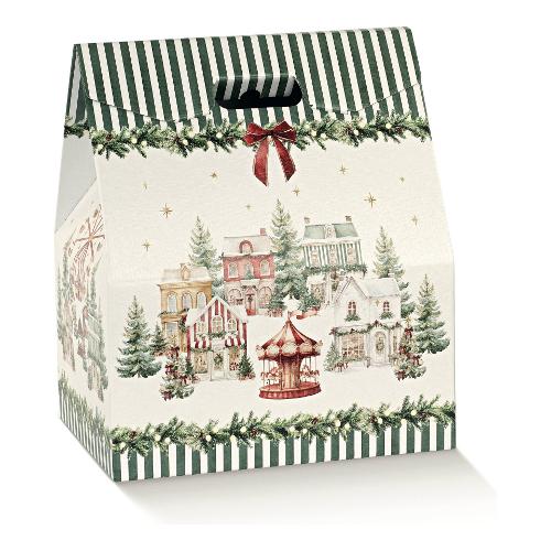 Confezione porta panettone e bottiglia (33x25x39cm) MARKET VERDE 100370S