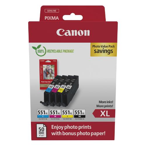 Set cartucce stampante Linea CLI-551 Nero/Ciano/Magenta/Giallo CHROMALIFE 100+ Photo Value Pack 6443B008