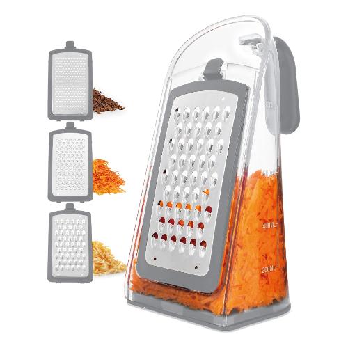 Grattugia 3 lame inox con contenitore Plastica Trasparente e Grigio TF848A