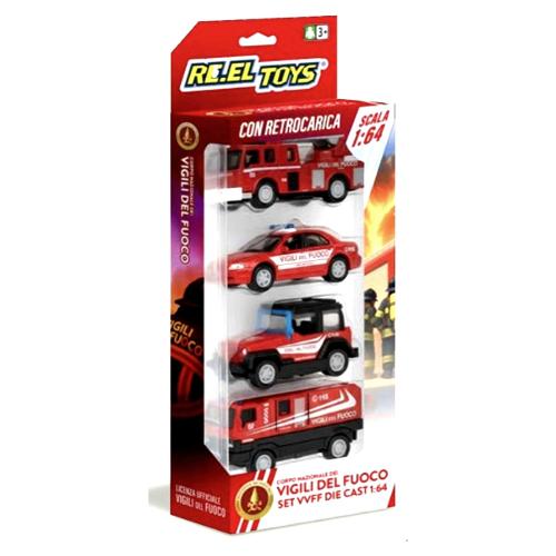 Set auto modelli 4 pz scala 1:64 con retrocarica VIGILI DEL FUOCO 0855