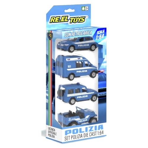 Set auto modelli 4 pz scala 1:64 con retrocarica POLIZIA 0854