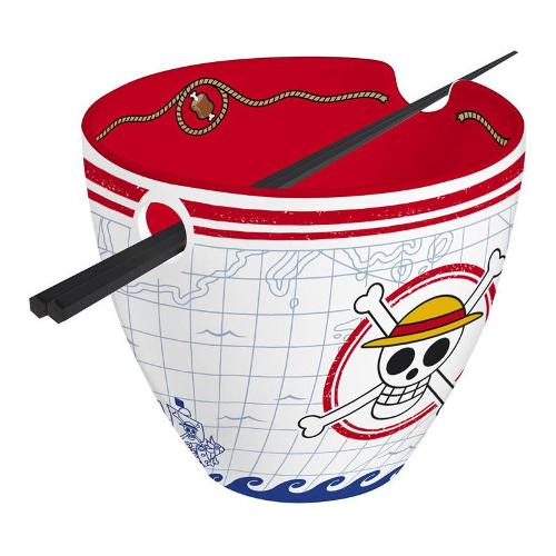 Scodella Ceramica (370ml) Ramen con bacchette 22,5cm ONE PIECE Bianco e Rosso ABYBOL081