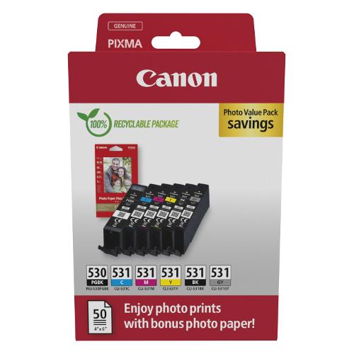 Set cartucce stampante Linea PGI-530;Linea CLI-531 Nero/Ciano/Magenta/Nero photo/Giallo/Grigio Photo Value Pack 6117C004