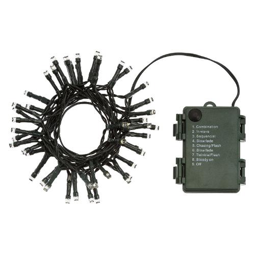 Filo Verde 48 luci - LED Bianco freddo (1,9 + 0,5 mt) 8 Giochi di luce XMAS KING IP44 32361