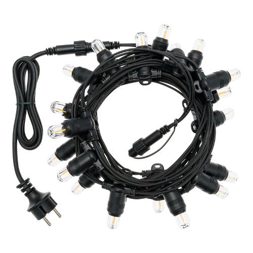 Filo Nero 20 luci - LED Bianco caldo (6 + 1,5 mt) Giuntabile E14 Papaya Luce fissa XMAS KING IP44 42230