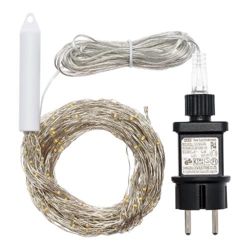 Filo Argento 600 luci - MICROLED Bianco caldo e Bianco freddo (2 + 4 mt) Cascata 15 fili 1 Gioco di luce XMAS KING IP44 74576