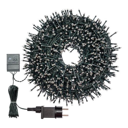 Filo Verde 1500 luci - MINILED Bianco caldo (30,5 + 4 mt) 8 Giochi di luce XMAS KING IP44 34822