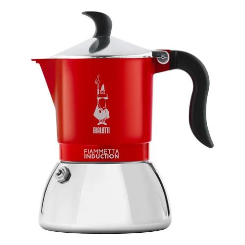 Caffettiera Alluminio 4 Tazze FIAMMETTA INDUCTION Rosso e Cromo 0007144