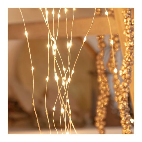 Filo Rame 600 luci - MICROLED Bianco caldo (2 + 4 mt) Cascata 1 Gioco di luce XMAS KING IP44 48744