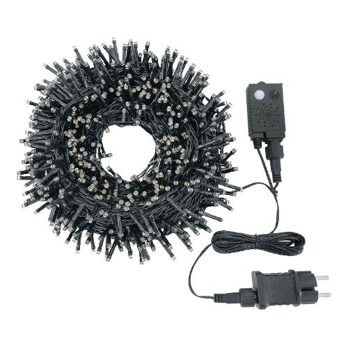 Filo Verde 1000 luci - MINILED Bianco caldo (20,5 + 4 mt) 5 Giochi di luce e musica XMAS KING IP44 74477