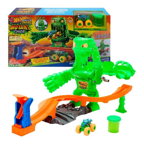 Playset Pista Sfida al Mostro Mutante con veicolo 1:64 HOT WHEELS MONSTER TRUCKS JMK90
