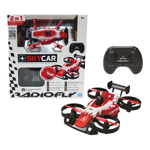 Drone Skycar 2 in 1 8 funzioni RC 2,4 GHz (16,5x12cm) RADIOFLY Rosso e Nero 40046
