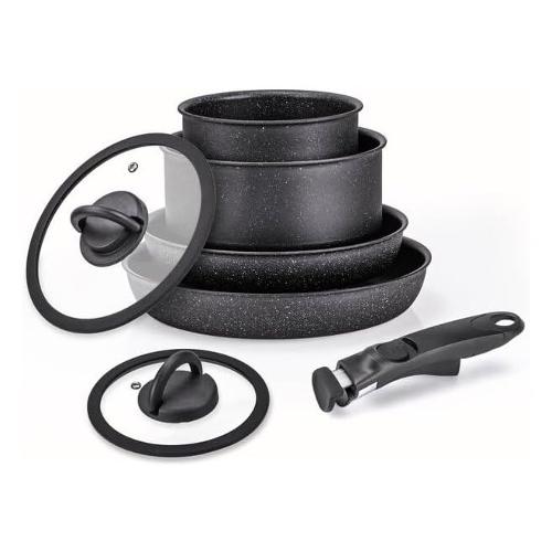 Batteria pentole Alluminio antiaderente ( 7 pz) ETNEA manico removibile Nero pietra 0028736532