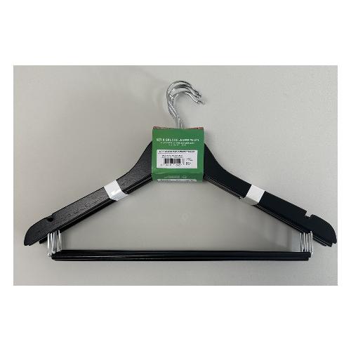 Set grucce legno con porta pantaloni 6 pz (45cm) Nero