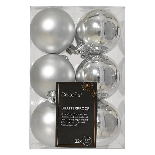 Set palline albero Natale (12pz-6cm) Plastica Silver 9021831