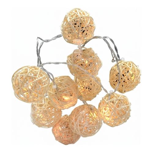 Filo Bianco 10 luci - LED Bianco caldo (1,2 + 0,5 mt) Sfere Luce fissa D4131