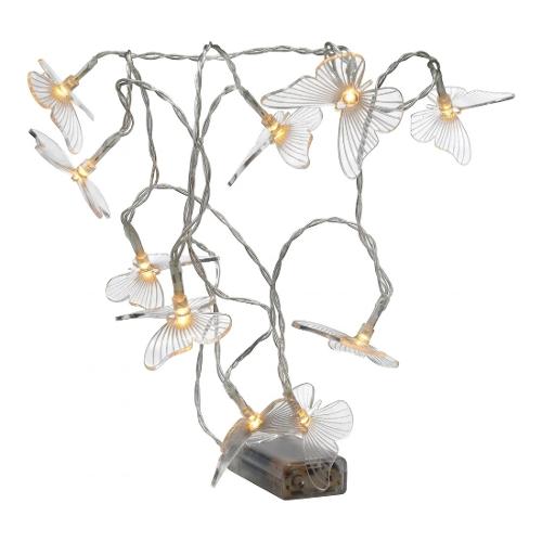 Filo Bianco 10 luci - LED Bianco caldo (1,35 + 0,3 mt) Farfalle Luce fissa D4127