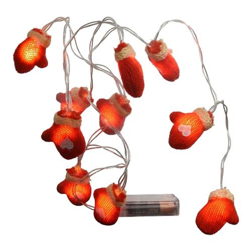Filo Rosso 10 luci - LED Bianco caldo (1,35 + 0,3 mt) Guanti Luce fissa D4110