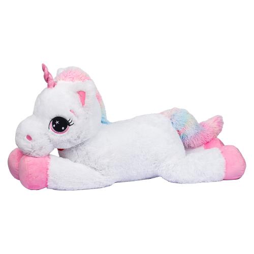Peluche Unicorno disteso occhi ricamati (100cm) Bianco e Rosa 26866