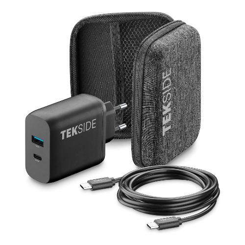 Caricabatterie USB Type-A, USB Type-C TEKSIDE 3in1 Black TKSACHKITLAP65WK