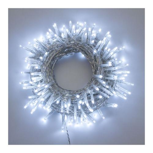 Filo Trasparente 180 luci - MINILED Bianco freddo (13,1 + 4 mt) 8 Giochi di luce XMAS KING IP44 32576