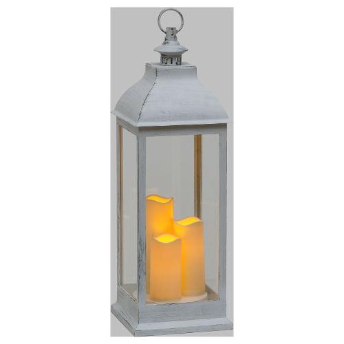 Lanterna Lanterna Quadrata Bianco Antico con 3 Candele Led Bianco caldo 36635