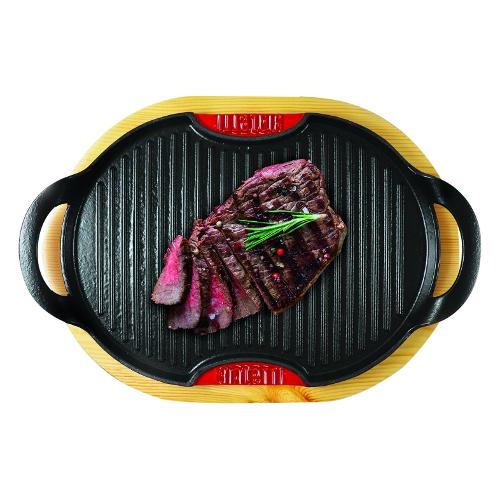 Bistecchiera Ghisa con vassoio legno (36x26cm) Nero 0LTGG036