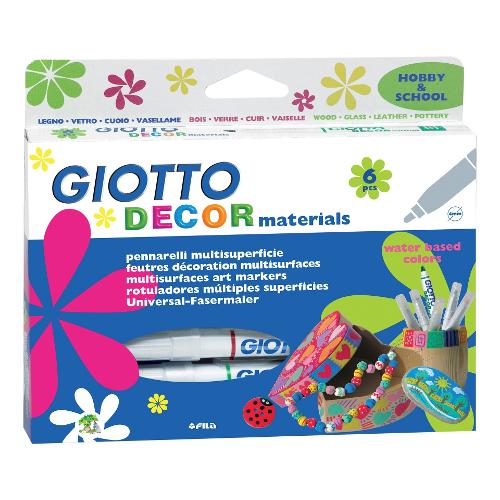 Pennarelli decorativi multiuso sezione tonda 6 pz Materials tratto Maxi - 4,0 mm GIOTTO DECOR colori assortiti 453300