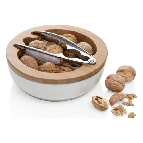 Porta noci (19,5cm) con schiaccianoci Bianco e Natural 55633