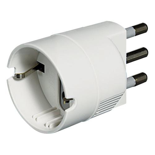 Adattatore con spina italiana 16A 2P+T (std italiano 10A e tedesco 16A terra laterale) Bianco S3624D