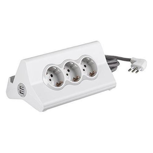 Multipresa tavolo 3 uscite; 2 prese USB Bianco S3713DBU