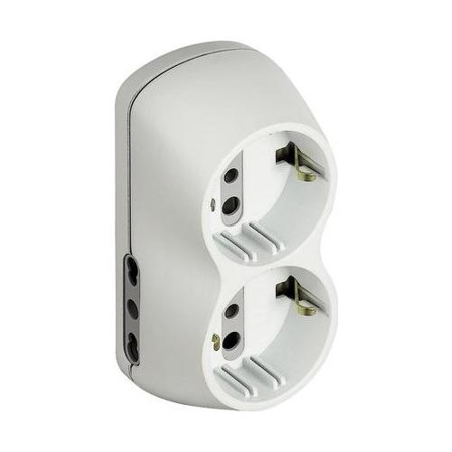 Adattatore con spina italiana 16A 2 prese 2P+T 10/16A bipasso italiano e 2 prese 2P+T (std italiano 10A e tedesco 16A terra laterale) Bianco S3614D