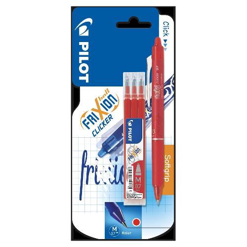 Penna cancellabile sfera scatto con ricambi tratto Medio - 0,7 mm 3 refill Clicker FRIXION Rosso gel 3802166