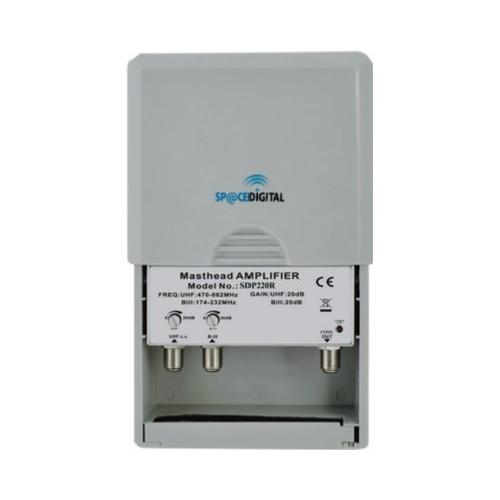 Amplificatore tv Da Palo 2In 1Out con Connettori F Grey SDP220R