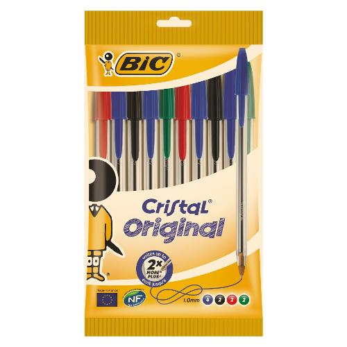 Set penne a sfera cappuccio 10 pz tratto Medio - 1,0 mm Original CRISTAL Nero, blu, verde,rosso 830865