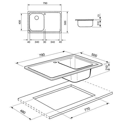Lavello 1 vasca (79x50cm) ALBA Inox Spazzolato SP791S 2