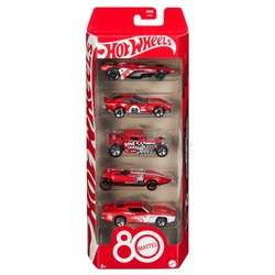 Set auto modelli 80° anniversario scala 1:64 5 pz HOT WHEELS Rosso JGK08